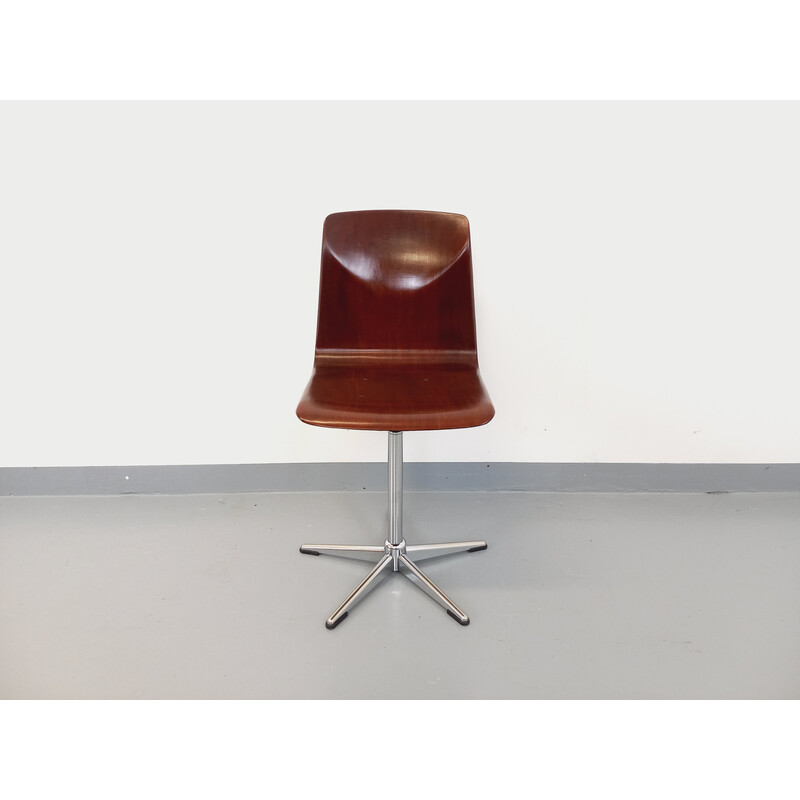 Sedia girevole vintage in legno curvato e metallo cromato per ASS Schulmöbel Pagholz Thur-Op-Seat, Germania 1960