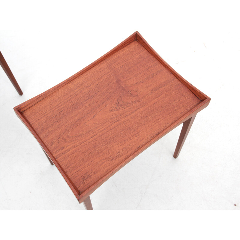 Pair of vintage teak and pale yellow melamine side tables by Finn Juhl