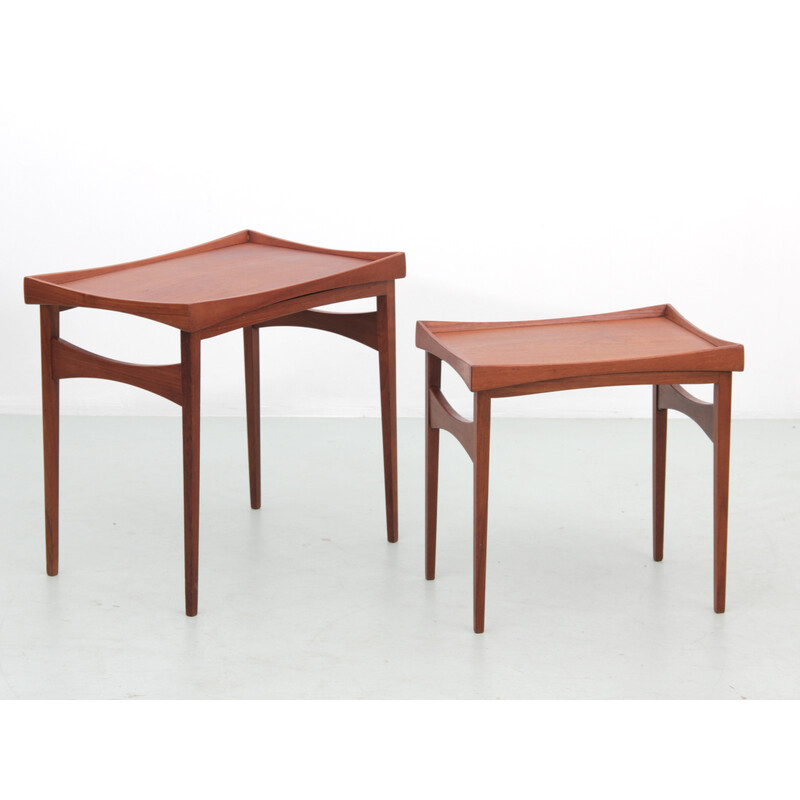 Pair of vintage teak and pale yellow melamine side tables by Finn Juhl