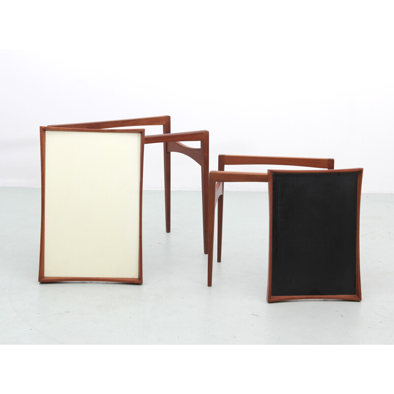 Pair of vintage teak and pale yellow melamine side tables by Finn Juhl