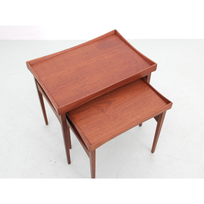 Pair of vintage teak and pale yellow melamine side tables by Finn Juhl