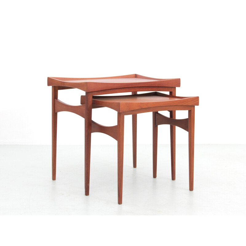 Pair of vintage teak and pale yellow melamine side tables by Finn Juhl