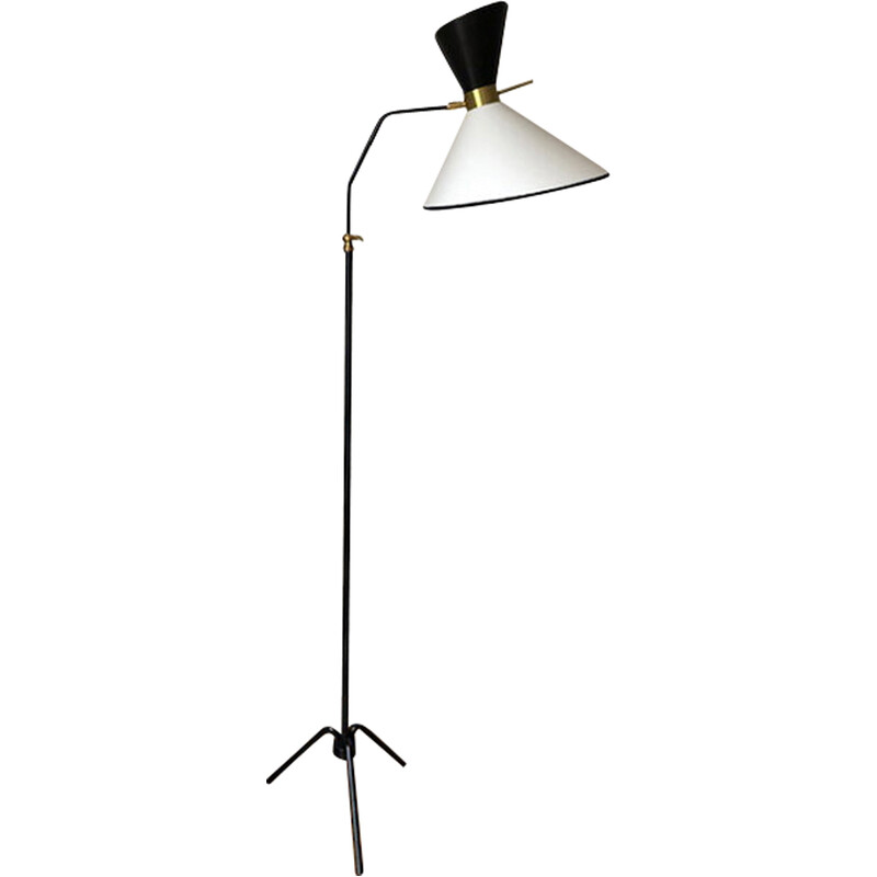 Vintage Diabolo floor lamp in wrought iron and brass, 1950