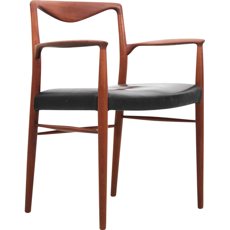 Vintage teak and black leather armchair by Kai Lyngfeldt-Larsen for Søren Willadsen