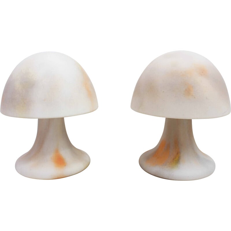 Pair of vintage mushroom lamps in glass paste for Limburg, Germany 1970