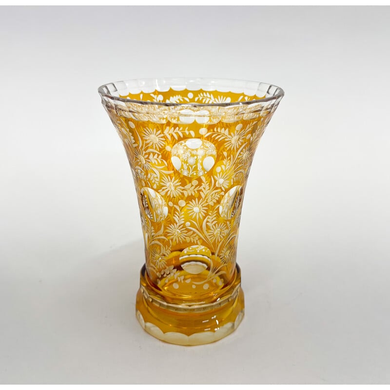 Vintage Vase aus Klarglas mit Blumenmuster, Tschechoslowakei