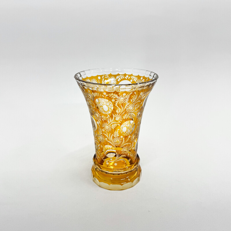 Vintage clear glass vase with floral pattern, Czechoslovakia