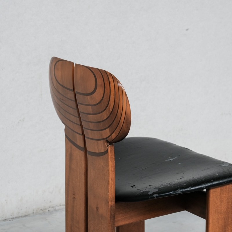 Set of 6 vintage "Africa" ​​dining chairs in leather and walnut by Afra and Tobia Scarpa for Maxalto, Italy 1975