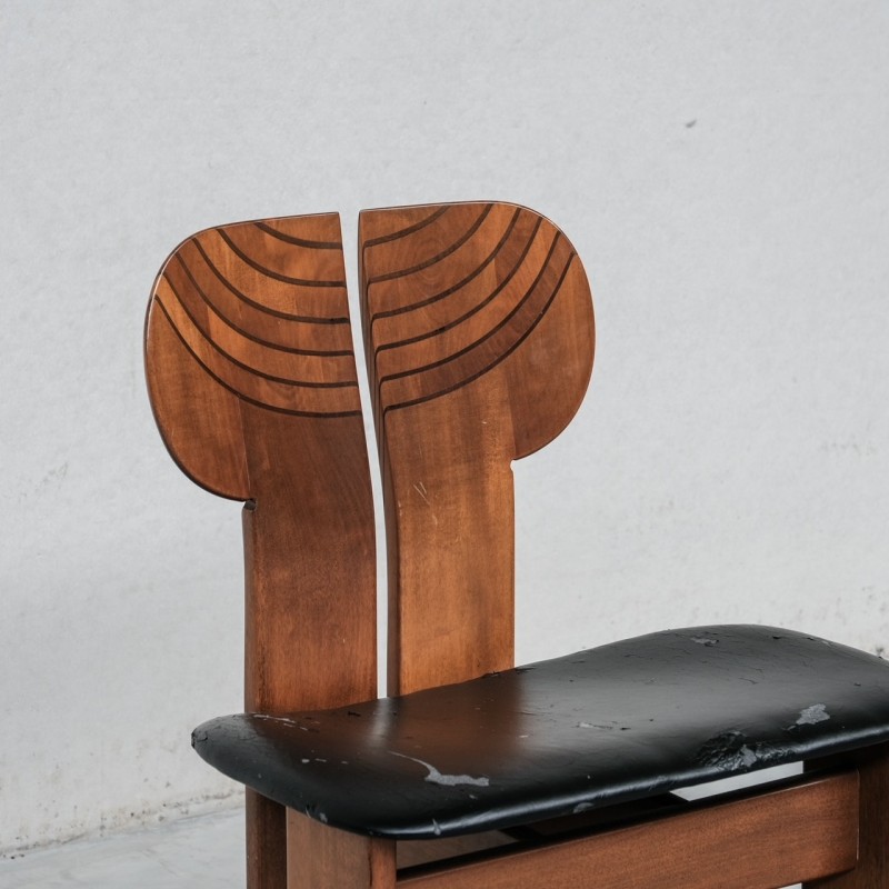 Set of 6 vintage "Africa" ​​dining chairs in leather and walnut by Afra and Tobia Scarpa for Maxalto, Italy 1975
