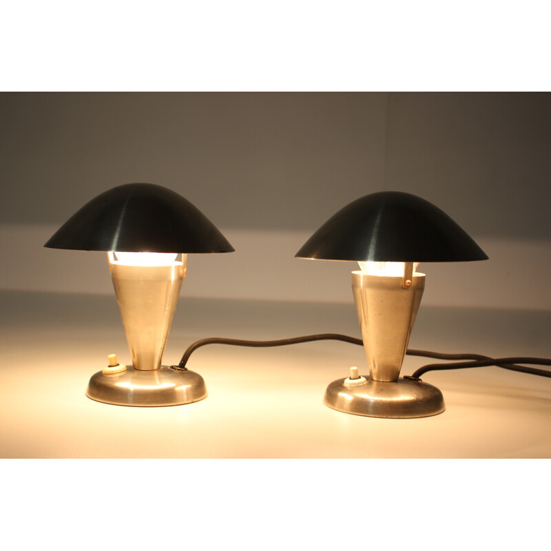 Pair of vintage Bauhaus chrome lamps, Czechoslovakia 1930