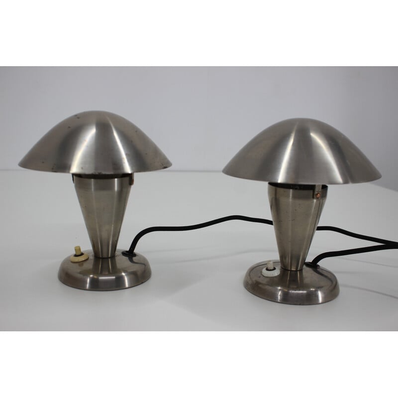 Coppia di lampade vintage Bauhaus cromate, Cecoslovacchia 1930
