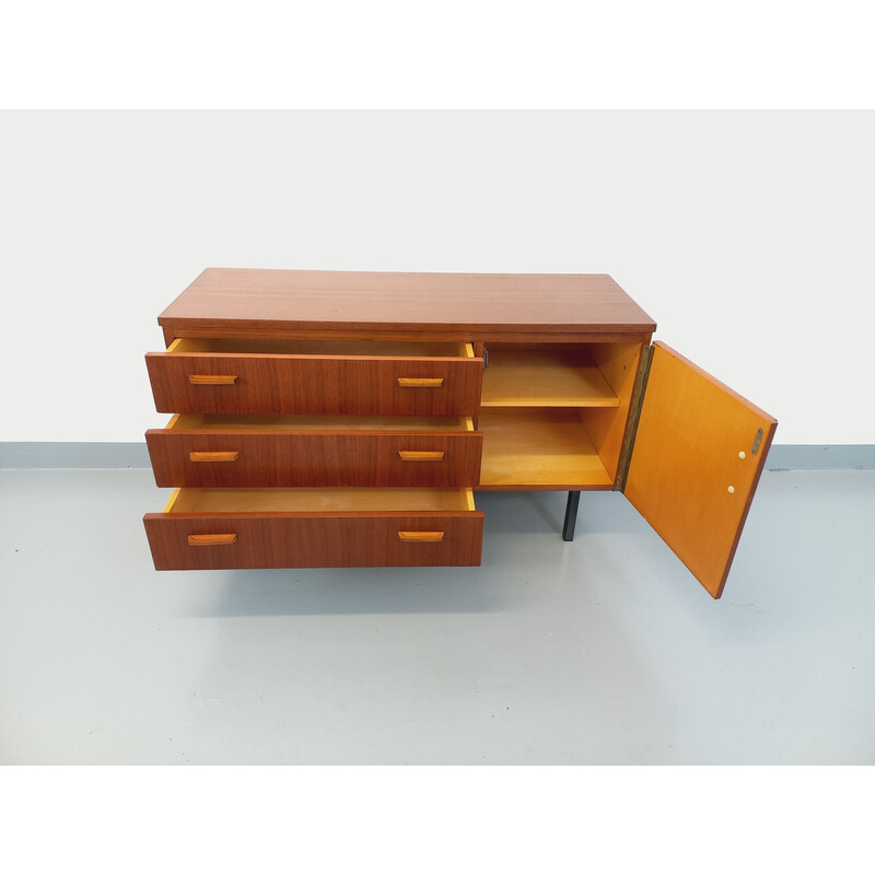 Vintage low sideboard in teak and black metal, 1960