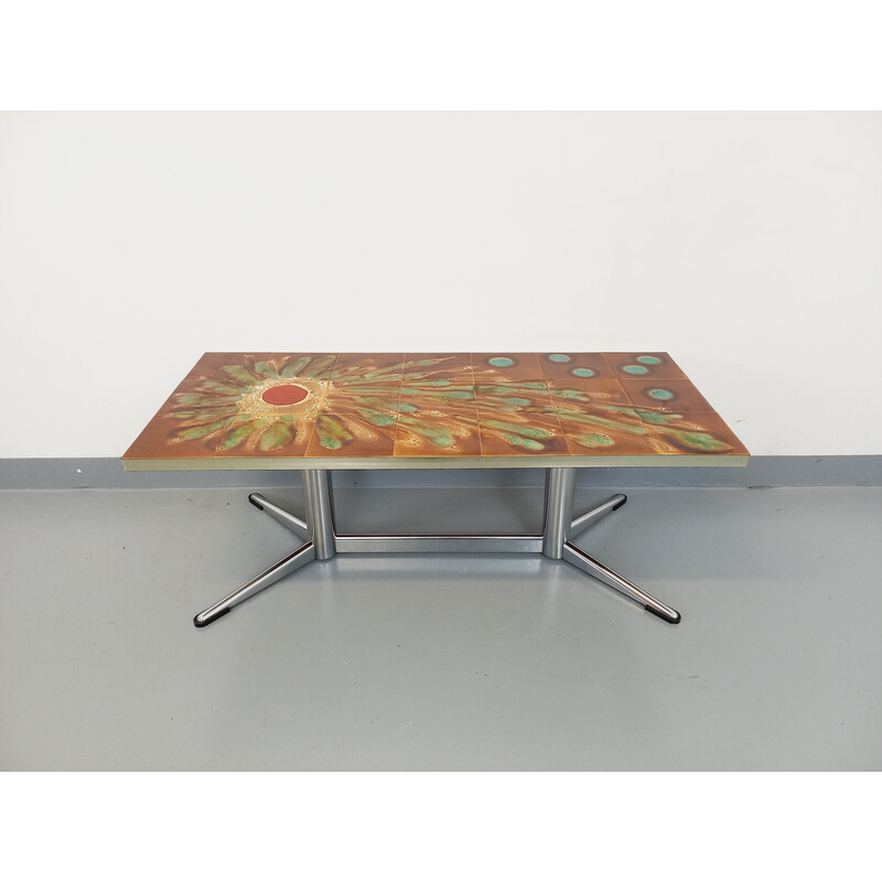 Vintage ceramic and chrome metal coffee table, 1970