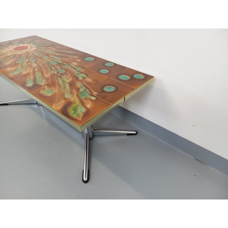 Vintage ceramic and chrome metal coffee table, 1970