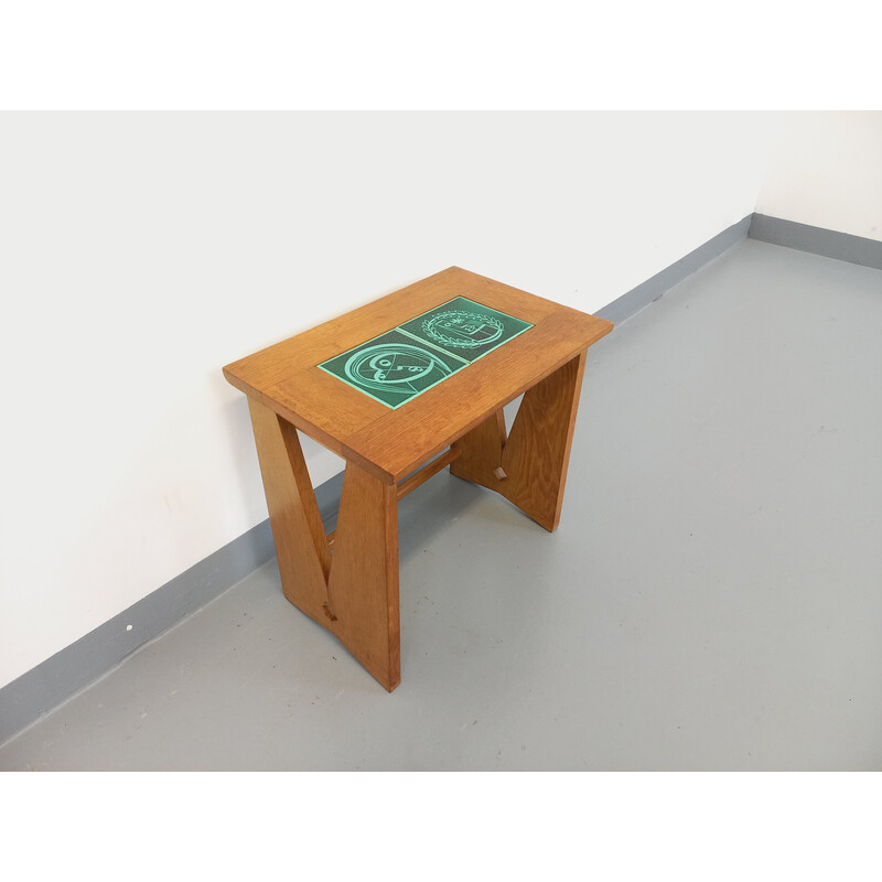 Vintage coffee table in solid oak and ceramic by Robert Guillerme and Jacques Chambron, 1960