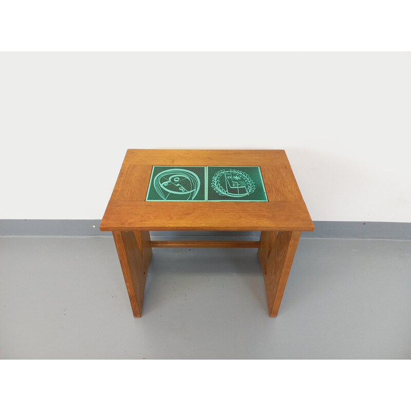 Vintage coffee table in solid oak and ceramic by Robert Guillerme and Jacques Chambron, 1960