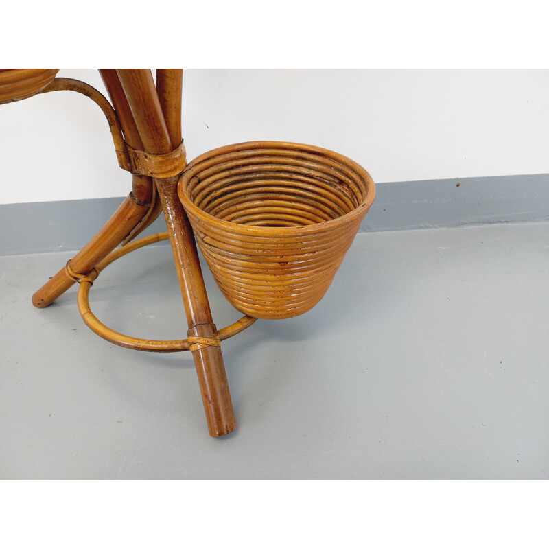 Vintage rattan tripod plant holder, 1970