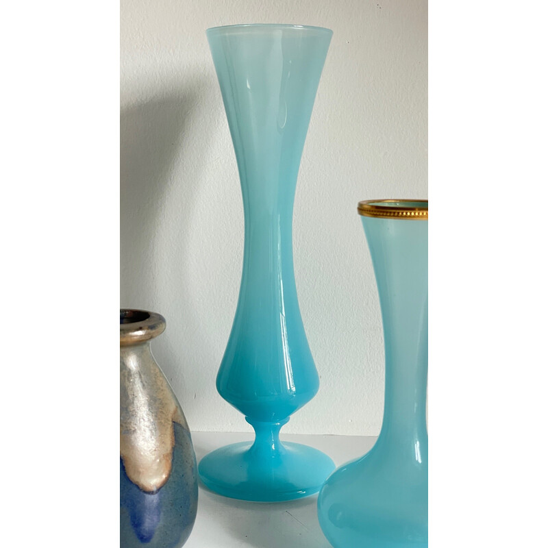 Set of 3 vintage blue vases in sandstone and opaline glass