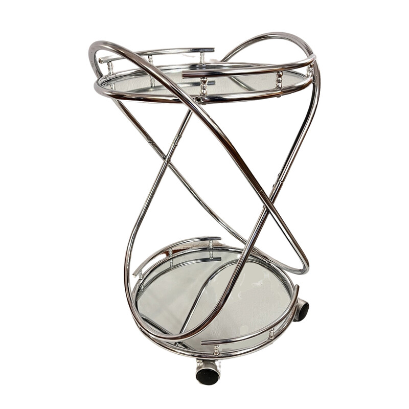 Vintage mobile table in chrome glass and metal for Signal, 1990