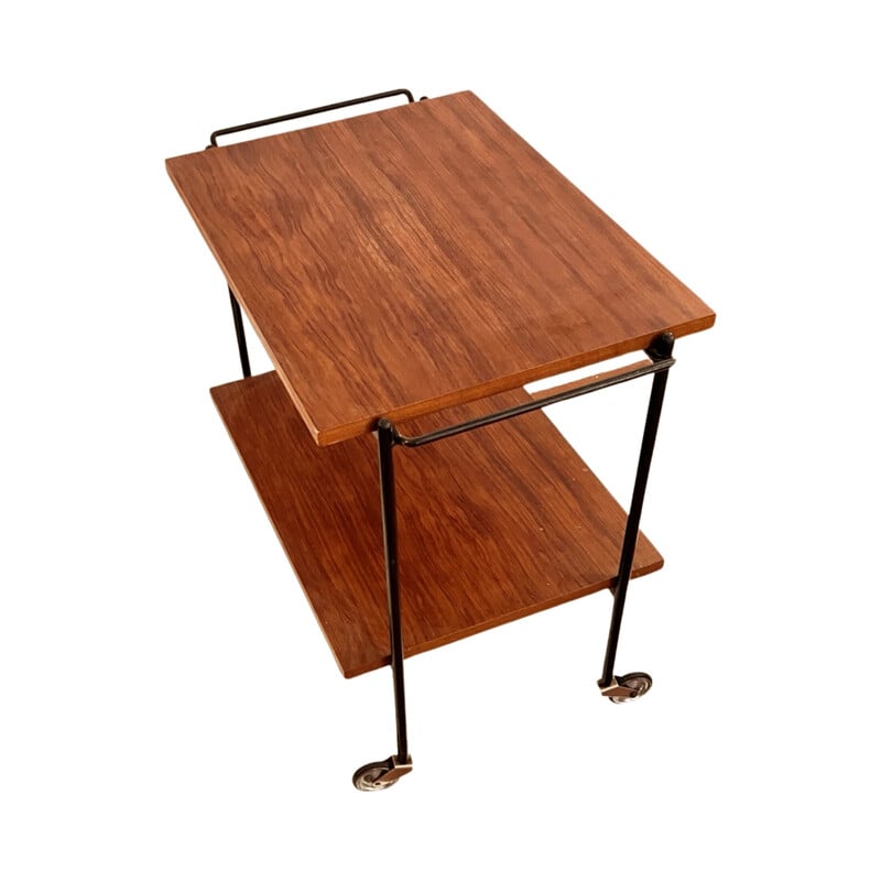 Vintage mobile bar in teak veneer and metal, Denmark 1970