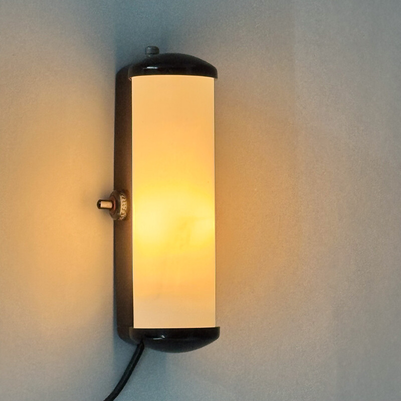 Vintage bakelite and milk glass wall lamp, Czechoslovakia 1950