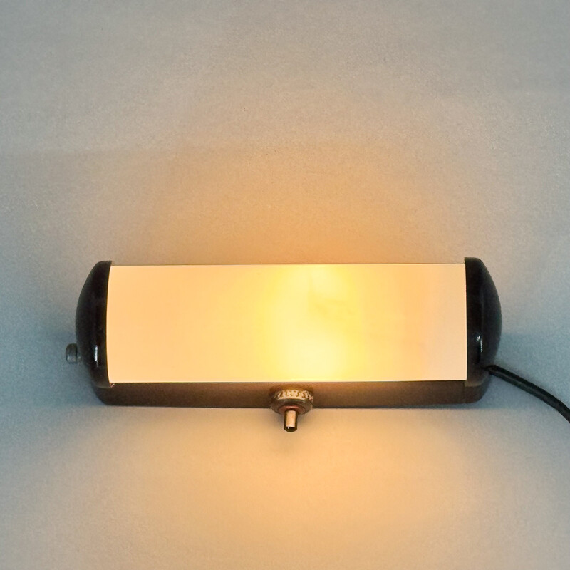 Vintage bakelite and milk glass wall lamp, Czechoslovakia 1950