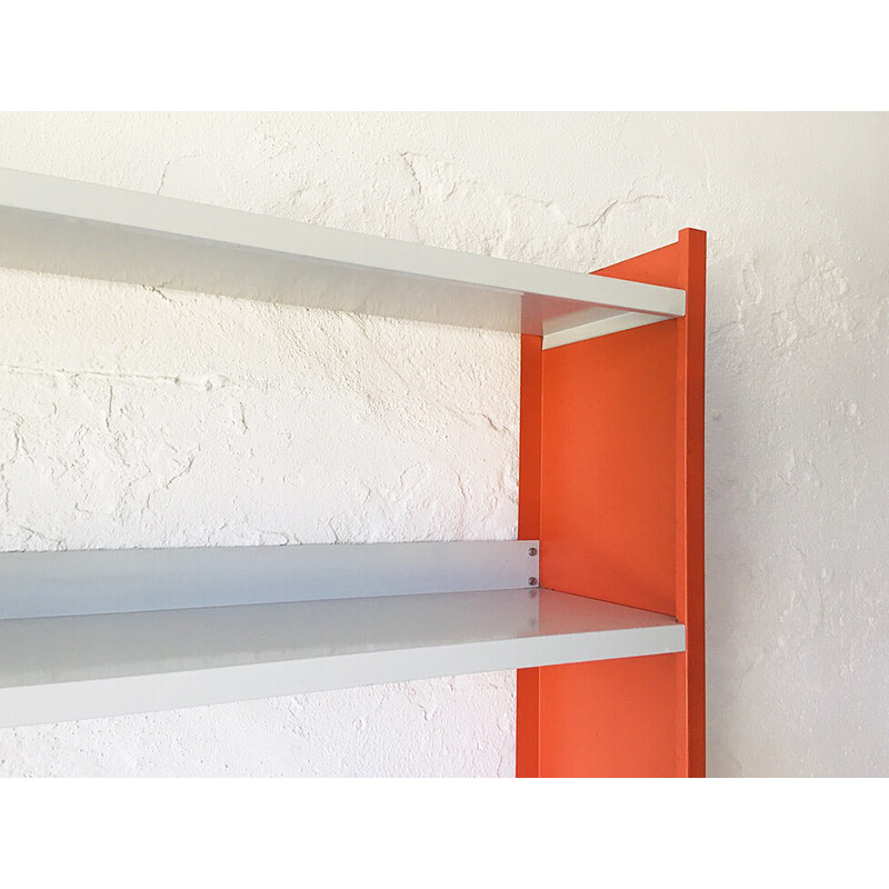 Vintage light gray and orange metal shelf, 1960