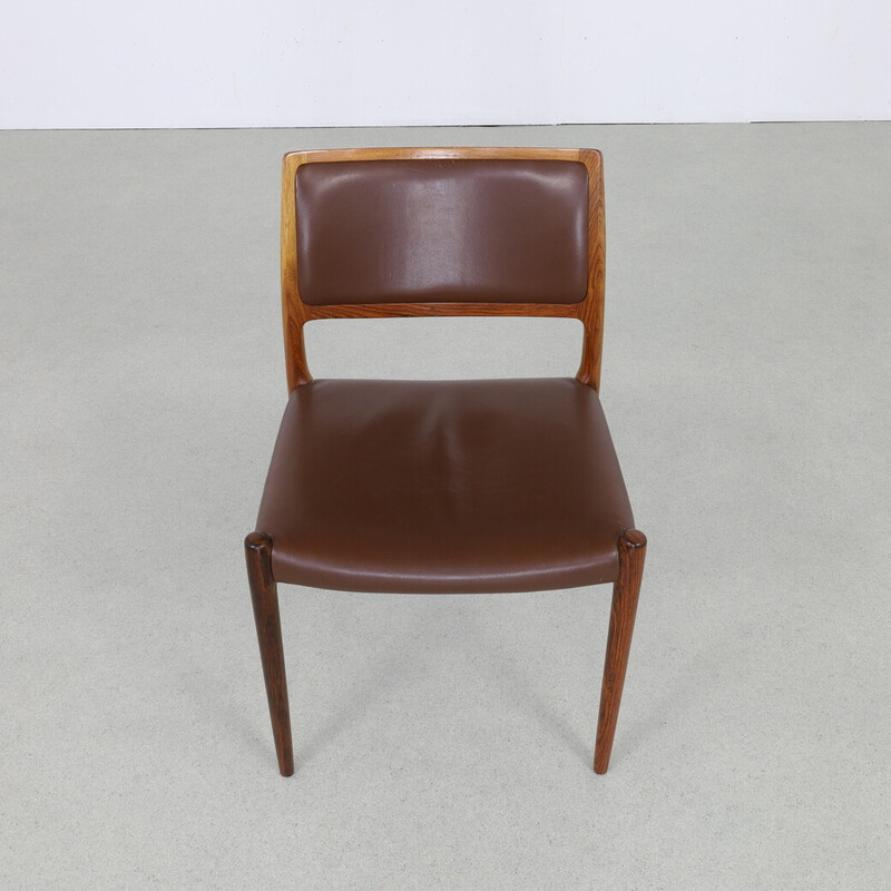 Set of 6 vintage model 80 leather dining chairs by Niels Møller for J.L. Møllers Møbelfabrik, 1960