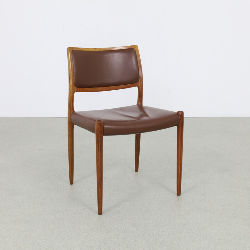 Lot de 6 chaises à repas vintage modèle 80 en cuir par Niels Møller pour J.L. Møllers Møbelfabrik, 1960