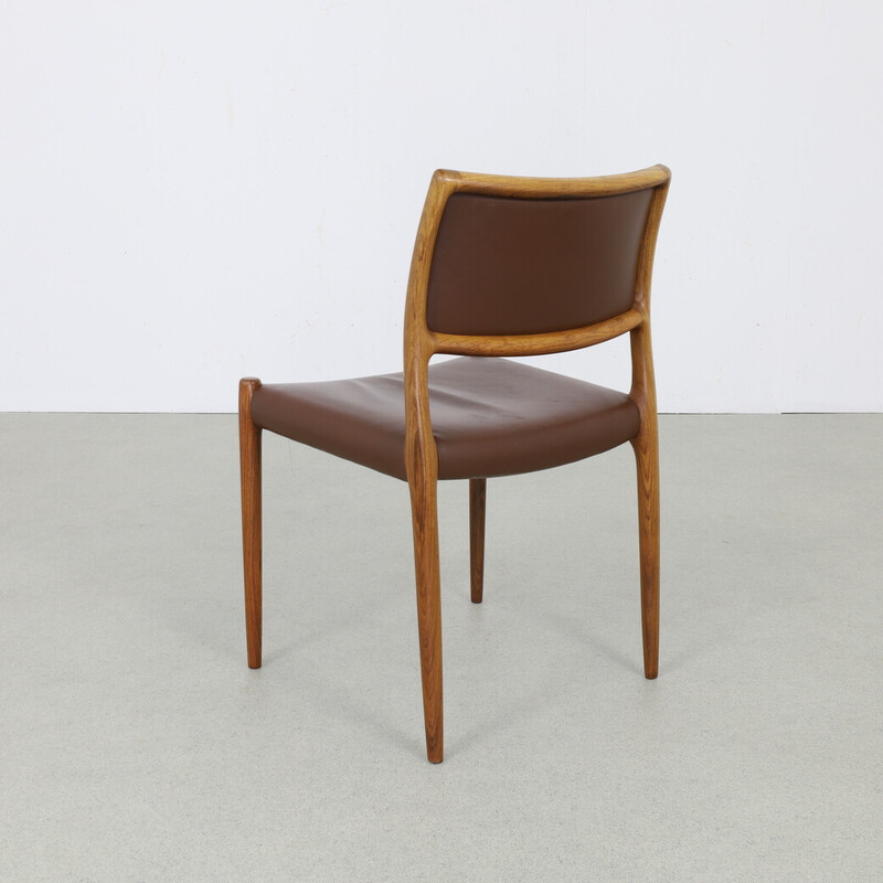 Set of 6 vintage model 80 leather dining chairs by Niels Møller for J.L. Møllers Møbelfabrik, 1960