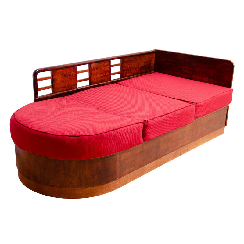 Vintage Art Deco 3-seater sofa in walnut veneer for Líšen, Czechoslovakia 1930