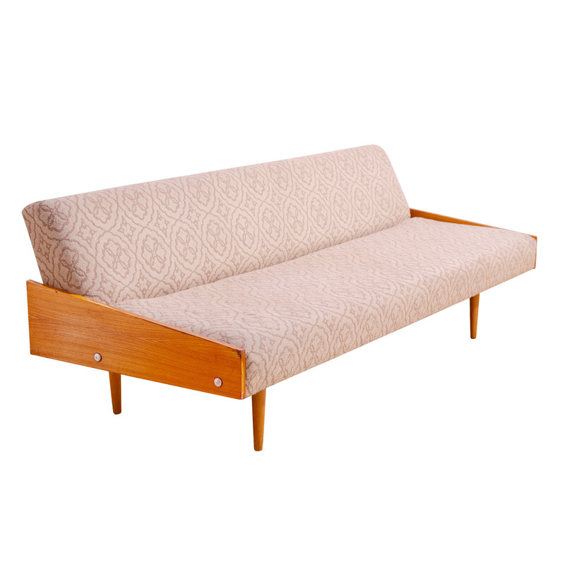 Vintage ash veneer sofa bed, Czechoslovakia 1970