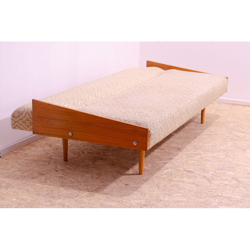 Vintage ash veneer sofa bed, Czechoslovakia 1970