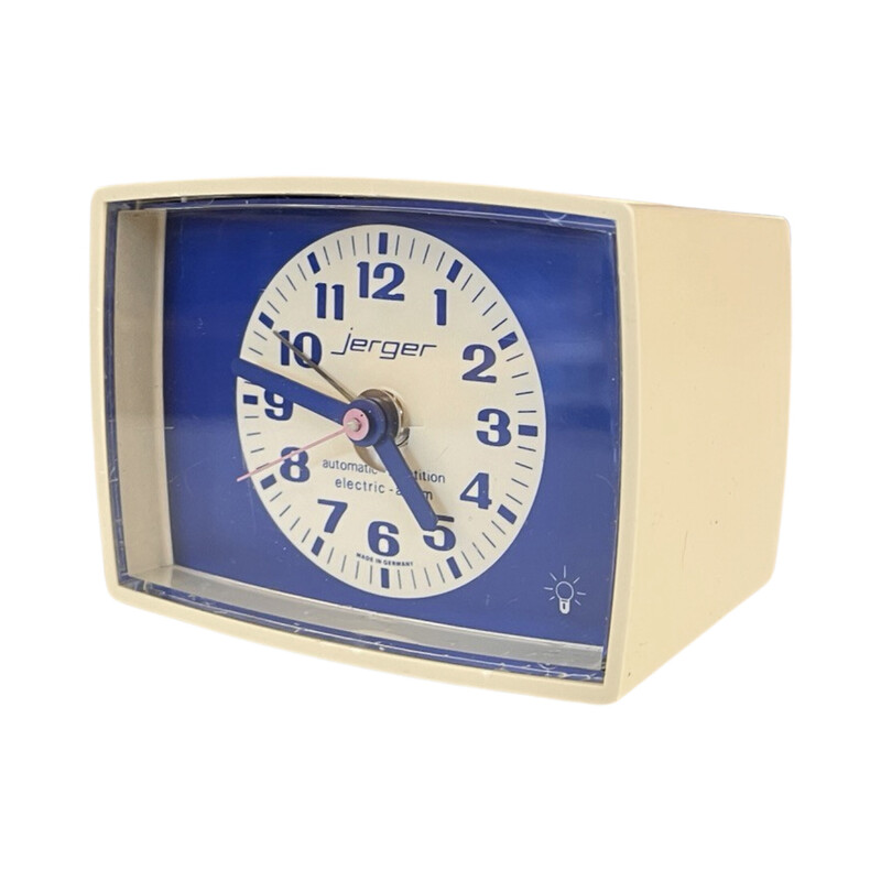 Reloj eléctrico Jerger vintage con despertador de plástico beige, Alemania 1970