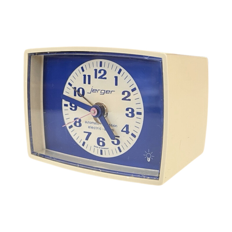 Vintage Jerger electric clock with beige plastic alarm clock, Germany 1970