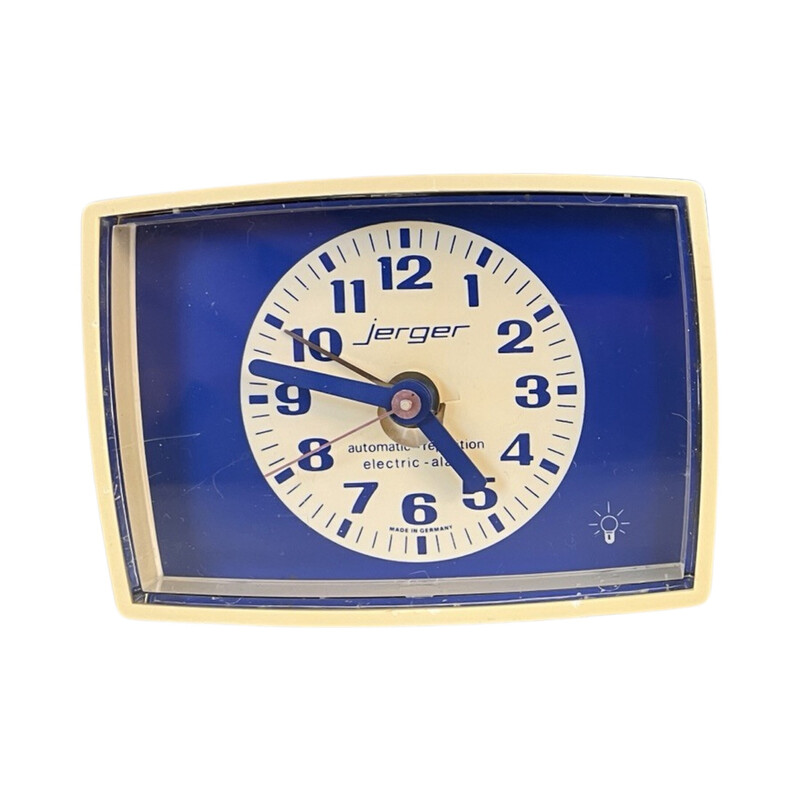 Vintage Jerger electric clock with beige plastic alarm clock, Germany 1970