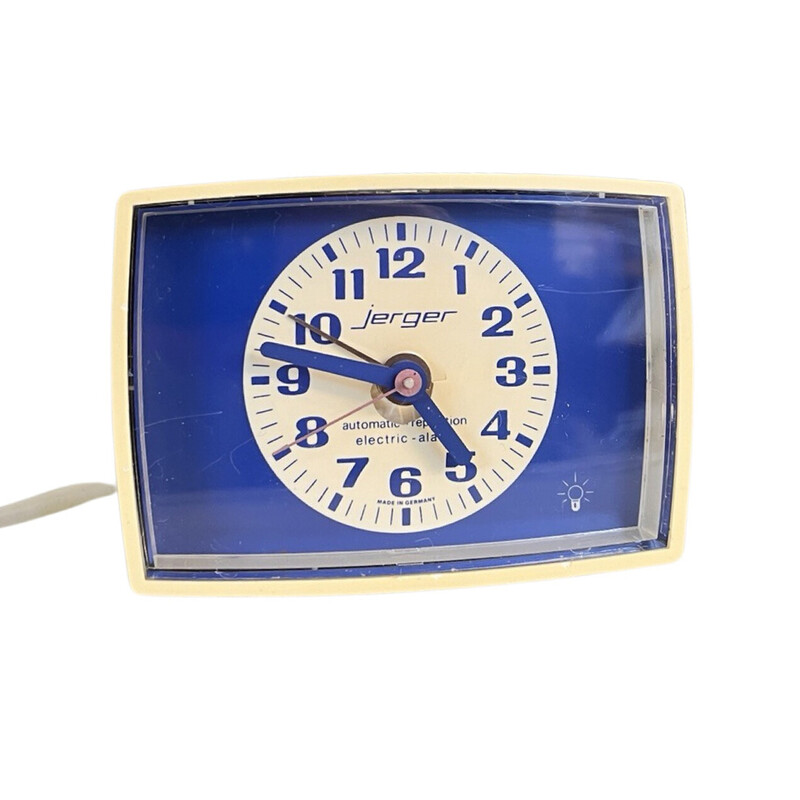 Reloj eléctrico Jerger vintage con despertador de plástico beige, Alemania 1970