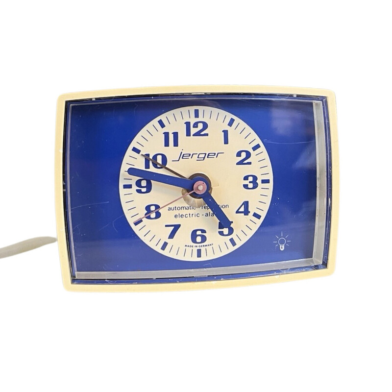 Vintage Jerger electric clock with beige plastic alarm clock, Germany 1970