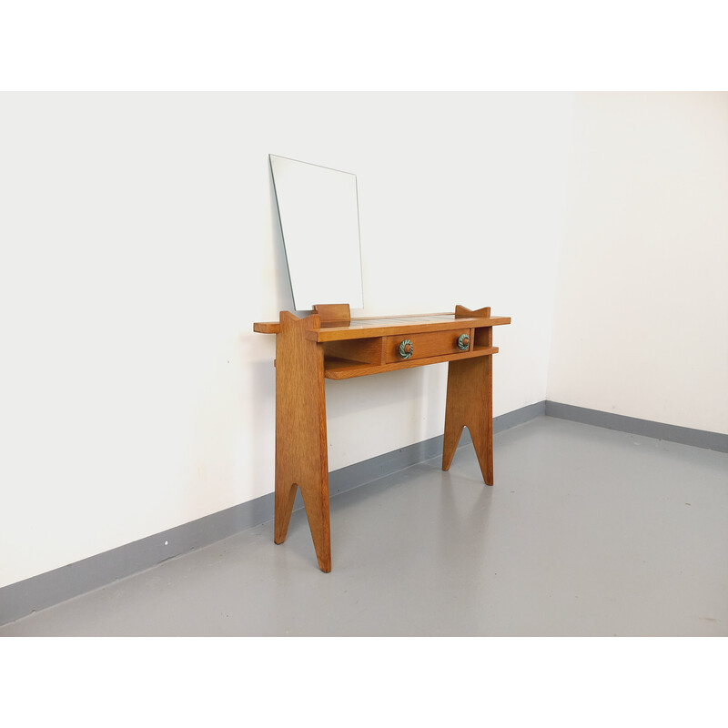 Vintage dressing table with mirror in solid oak and ceramic by Robert Guillerme and Jacques Chambron for Vous Maison, 1960