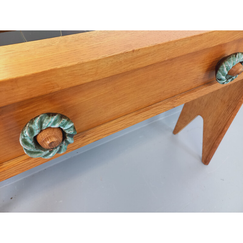 Vintage dressing table with mirror in solid oak and ceramic by Robert Guillerme and Jacques Chambron for Vous Maison, 1960