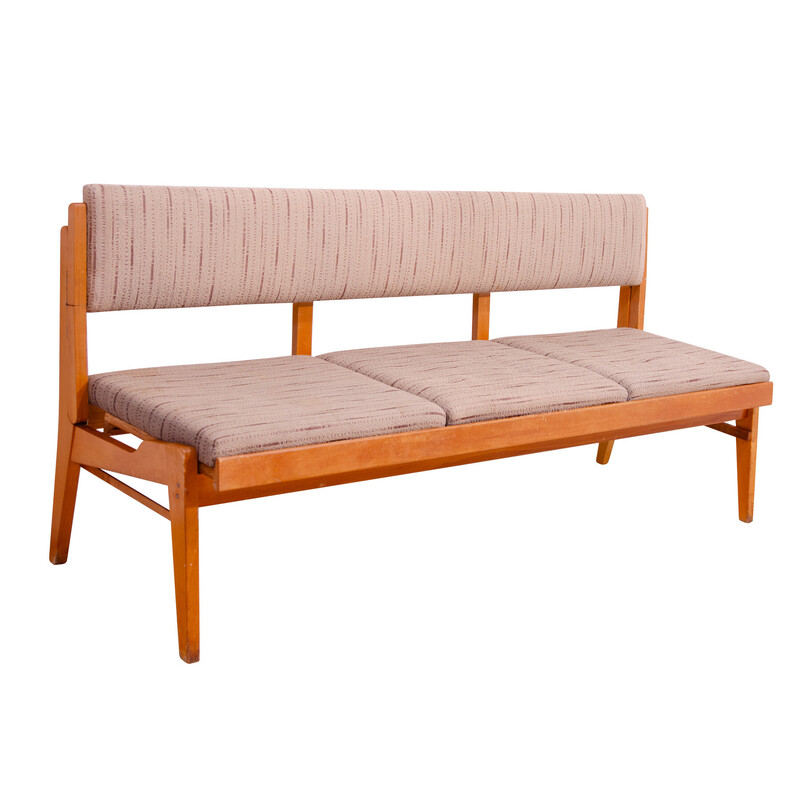 Vintage folding bench in beech wood and fabric, Czechoslovakia 1960