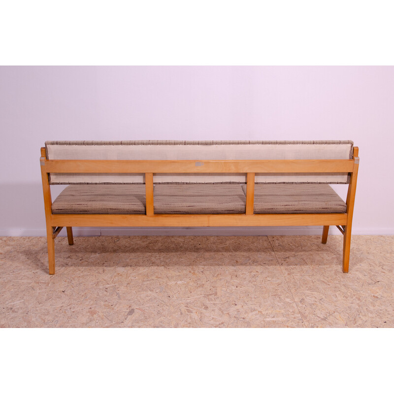 Vintage folding bench in beech wood and fabric, Czechoslovakia 1960