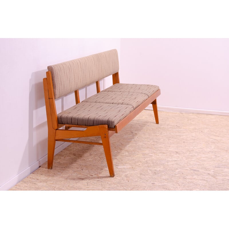 Vintage folding bench in beech wood and fabric, Czechoslovakia 1960