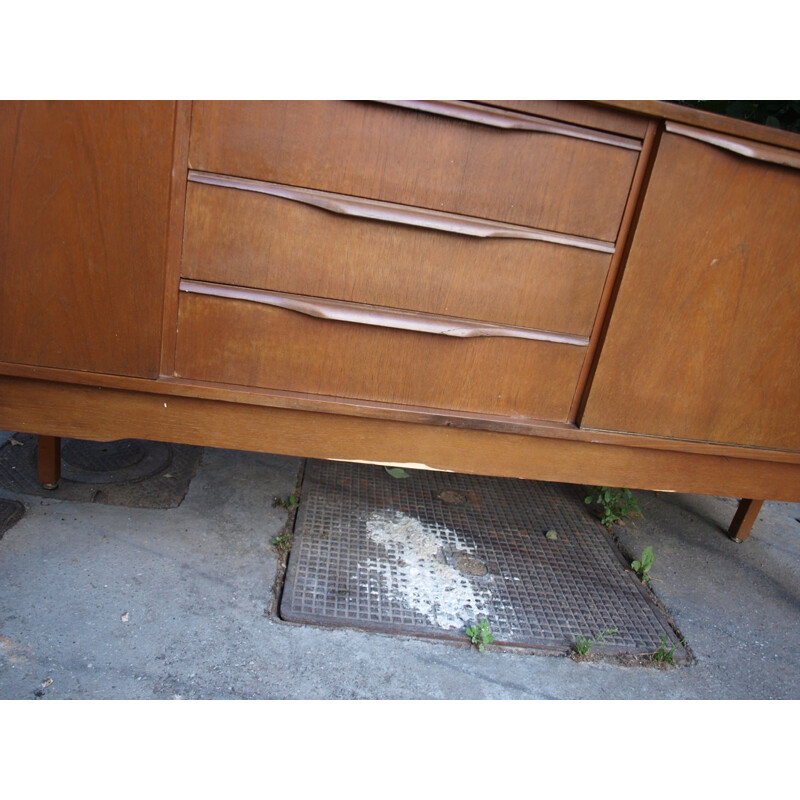 Mid-century teak light brown straight-lined sideboard - 1960s