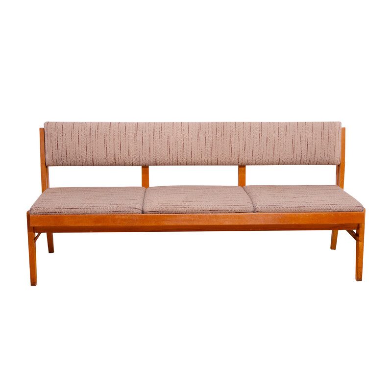 Vintage folding bench in beech wood and fabric, Czechoslovakia 1960