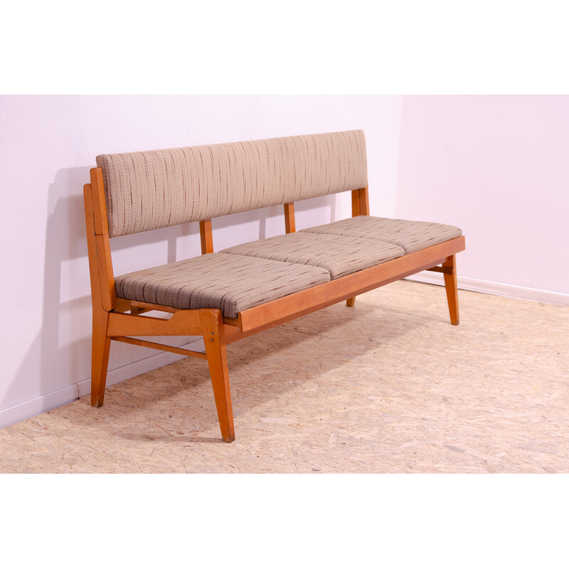 Vintage folding bench in beech wood and fabric, Czechoslovakia 1960