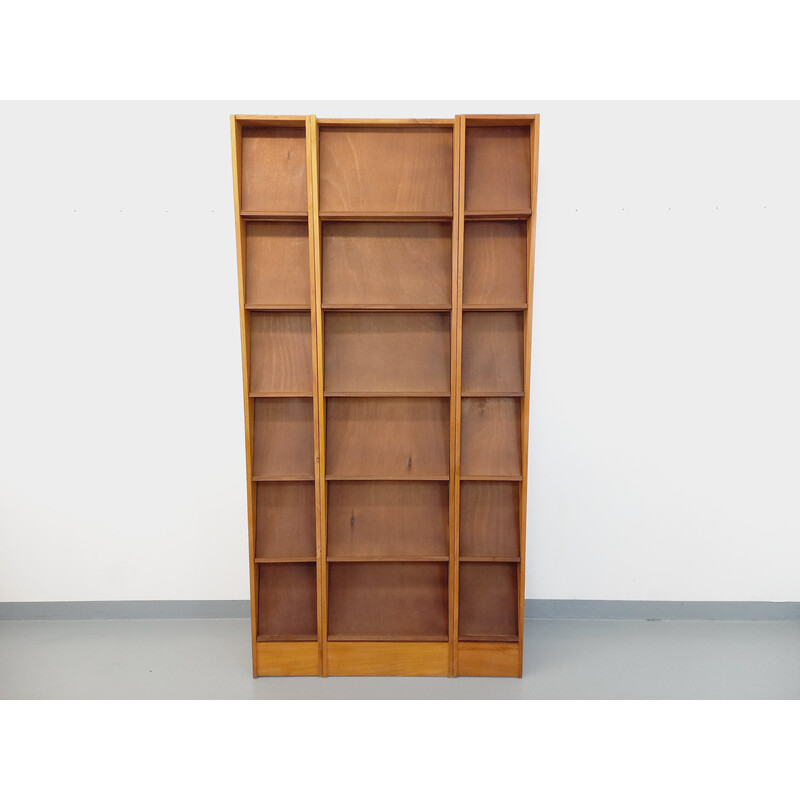 Vintage locker bookcase in light and dark wood, 1960