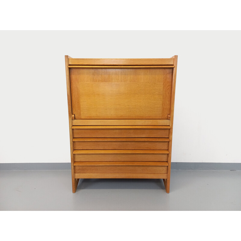 Vintage secretary desk in solid oak by Robert Guillerme and Jacques Chambron for Vous Maison, 1960