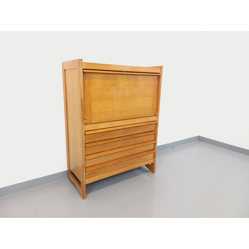 Vintage secretary desk in solid oak by Robert Guillerme and Jacques Chambron for Vous Maison, 1960