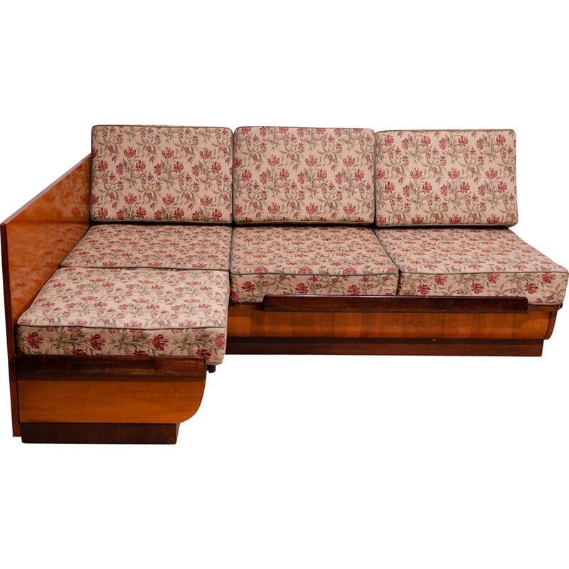 Vintage walnut veneer sofa bed by Jindřich Halabala for Up Závody, Czechoslovakia 1950